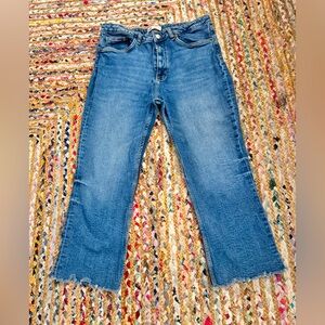 ZARA High Waisted cropped Wide Leg with Raw Hem Jeans- Size 14